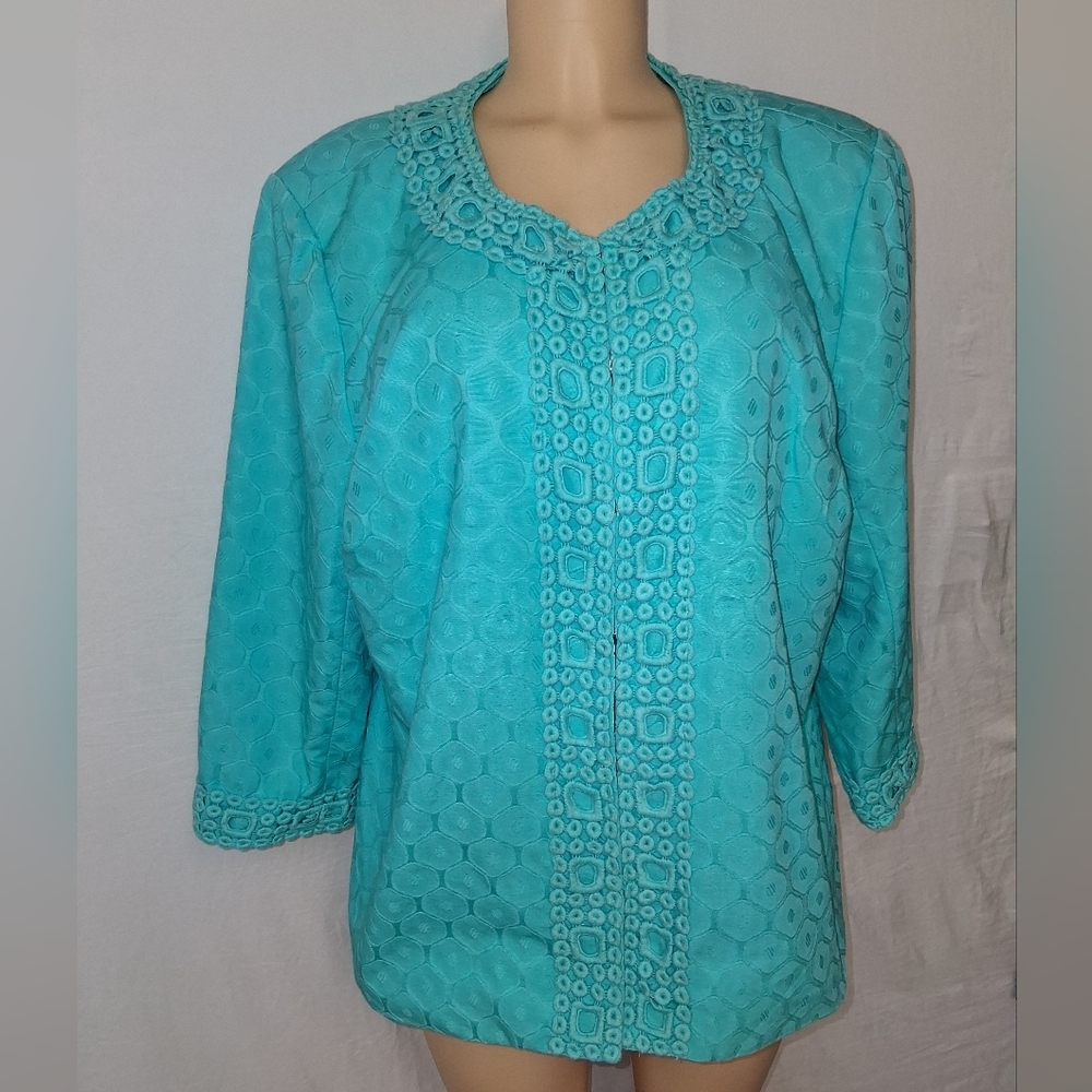 Trent Woman By Theresa Rens Chic Turquoise Women's Blazer